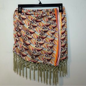 Anthropologie Multicolor Geometric Tassel Fringe Trim Wrap Mini Skirt Size Small